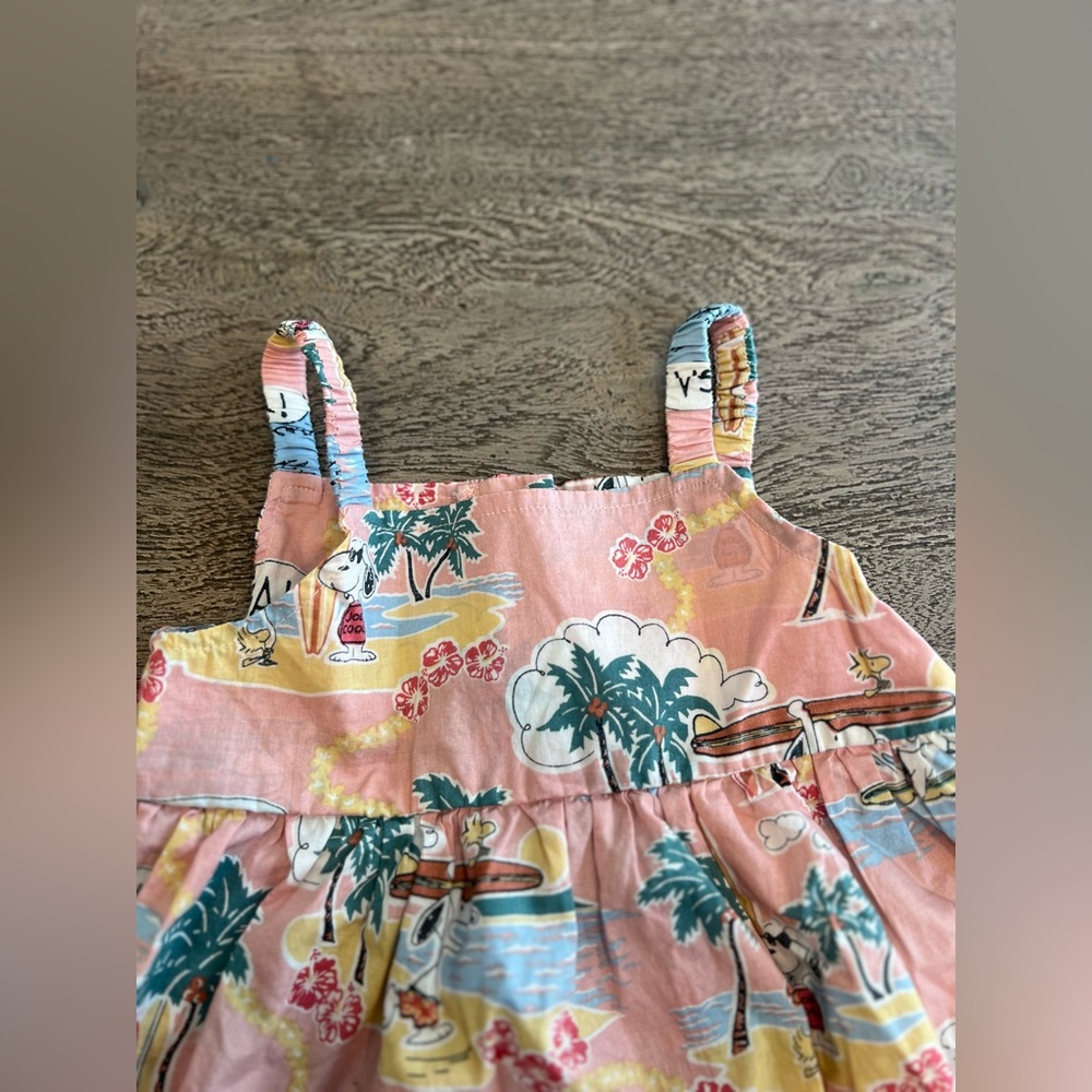 Reyn Spooner x Peanuts Girls Sundress Size 2 T Surfing Snoopy Back Zip - Picture 5 of 11